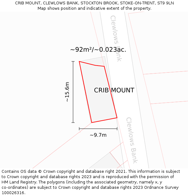 CRIB MOUNT, CLEWLOWS BANK, STOCKTON BROOK, STOKE-ON-TRENT, ST9 9LN: Plot and title map