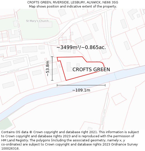 CROFTS GREEN, RIVERSIDE, LESBURY, ALNWICK, NE66 3SG: Plot and title map