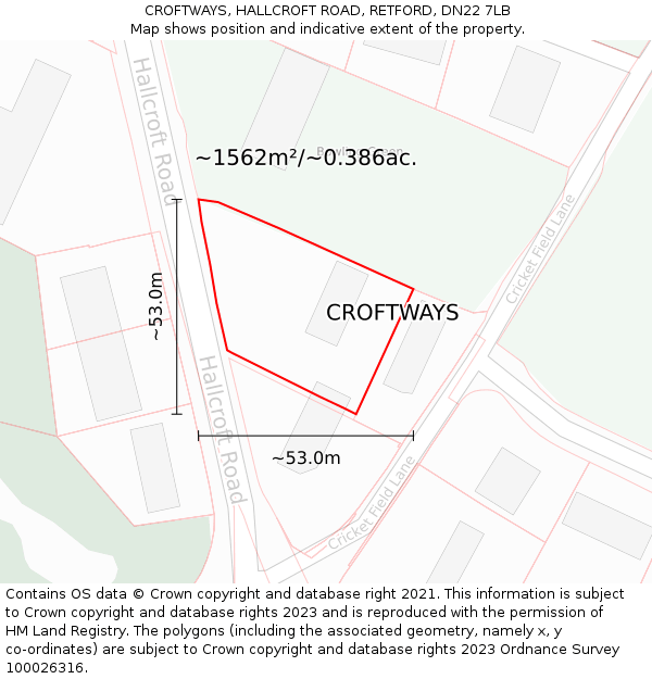 CROFTWAYS, HALLCROFT ROAD, RETFORD, DN22 7LB: Plot and title map