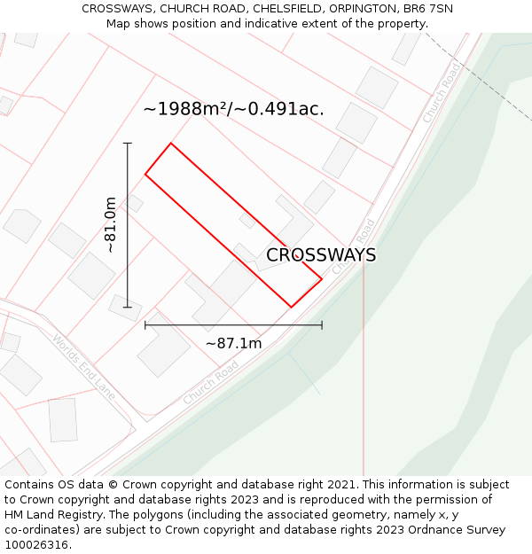 CROSSWAYS, CHURCH ROAD, CHELSFIELD, ORPINGTON, BR6 7SN: Plot and title map