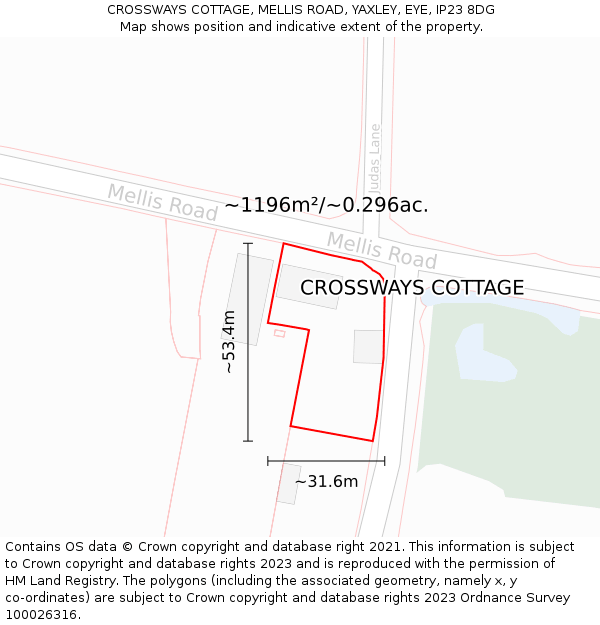 CROSSWAYS COTTAGE, MELLIS ROAD, YAXLEY, EYE, IP23 8DG: Plot and title map