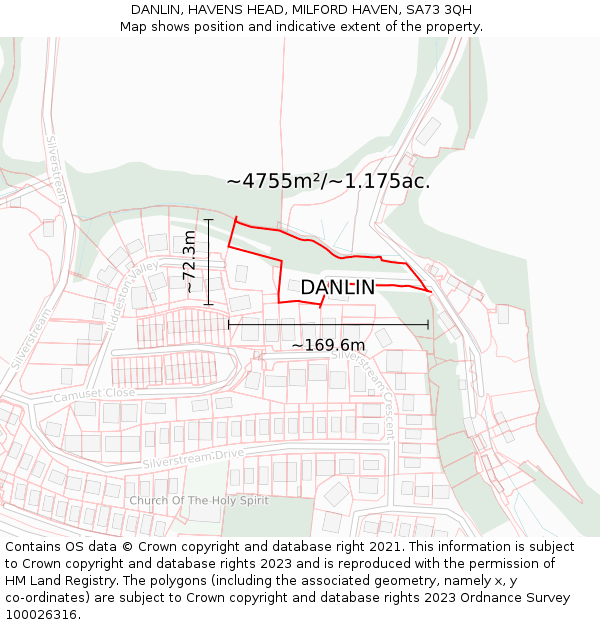 DANLIN, HAVENS HEAD, MILFORD HAVEN, SA73 3QH: Plot and title map