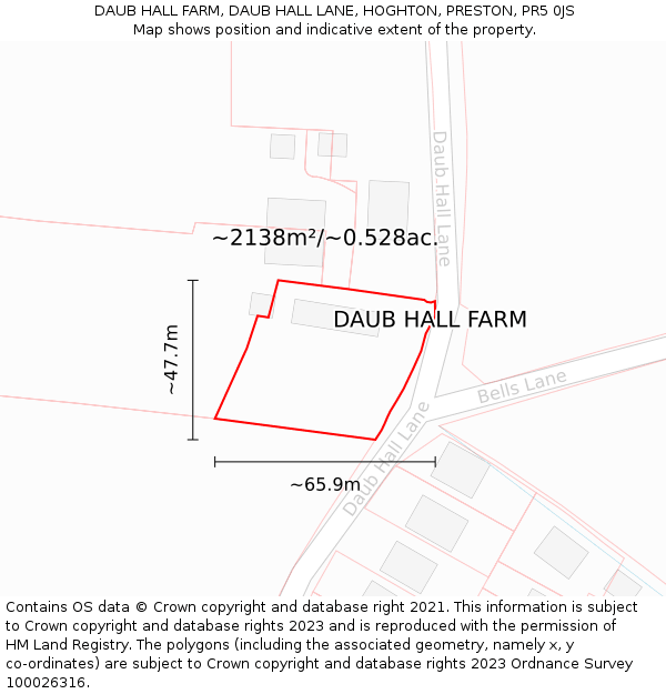 DAUB HALL FARM, DAUB HALL LANE, HOGHTON, PRESTON, PR5 0JS: Plot and title map