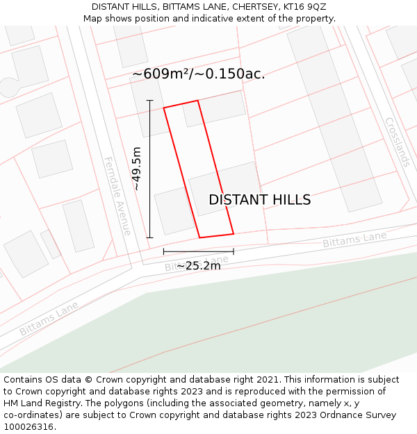 DISTANT HILLS, BITTAMS LANE, CHERTSEY, KT16 9QZ: Plot and title map