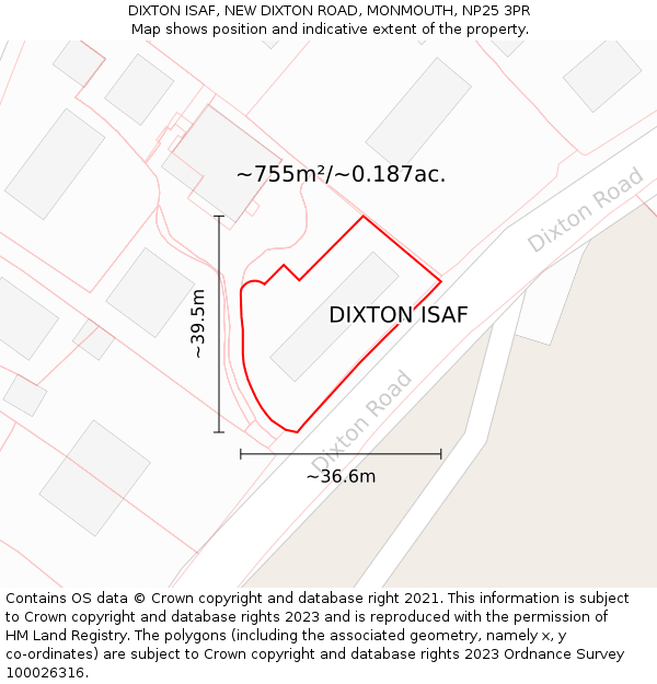 DIXTON ISAF, NEW DIXTON ROAD, MONMOUTH, NP25 3PR: Plot and title map