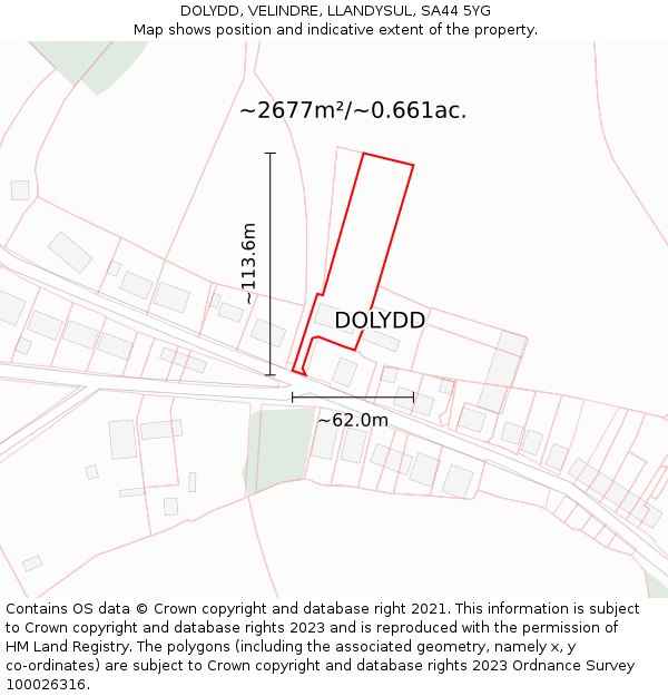 DOLYDD, VELINDRE, LLANDYSUL, SA44 5YG: Plot and title map