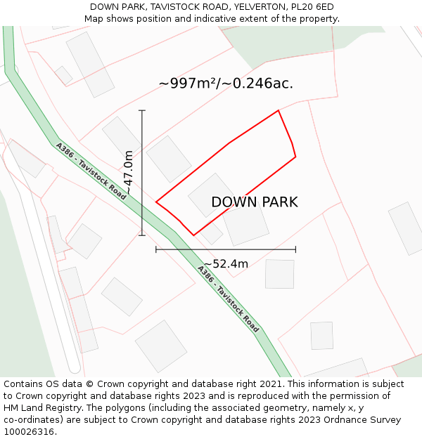 DOWN PARK, TAVISTOCK ROAD, YELVERTON, PL20 6ED: Plot and title map