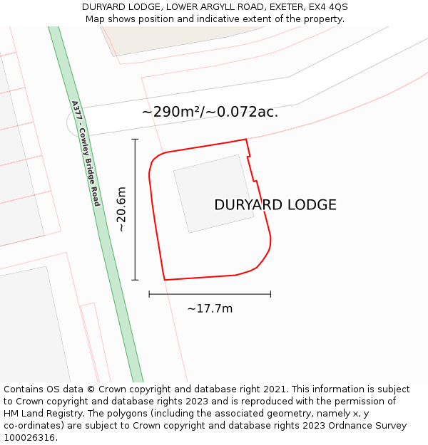 DURYARD LODGE, LOWER ARGYLL ROAD, EXETER, EX4 4QS: Plot and title map