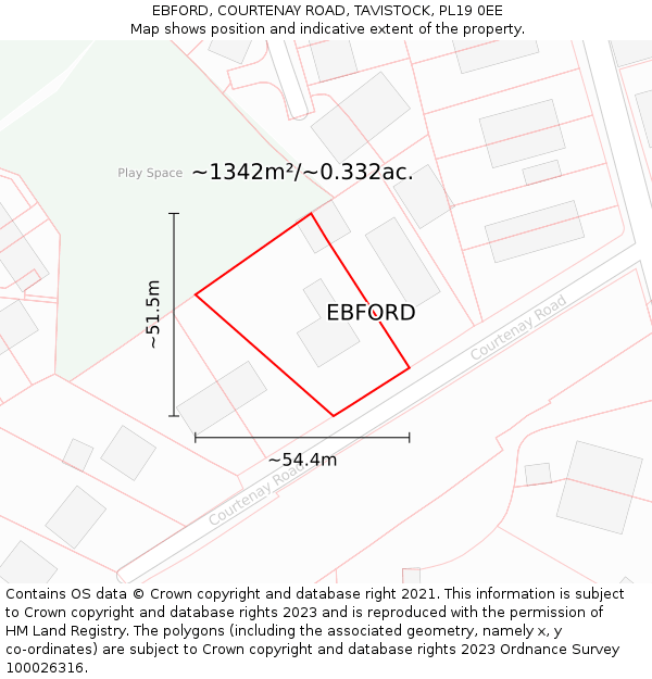 EBFORD, COURTENAY ROAD, TAVISTOCK, PL19 0EE: Plot and title map