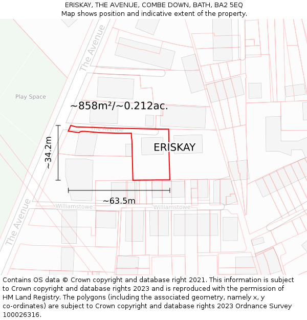 ERISKAY, THE AVENUE, COMBE DOWN, BATH, BA2 5EQ: Plot and title map