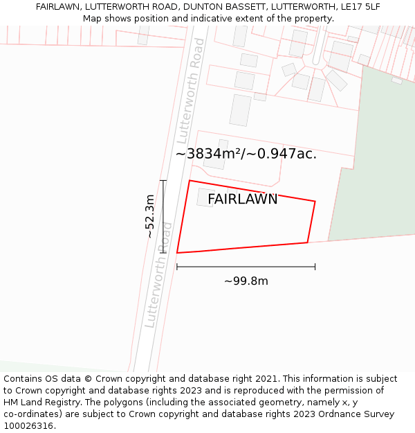 FAIRLAWN, LUTTERWORTH ROAD, DUNTON BASSETT, LUTTERWORTH, LE17 5LF: Plot and title map