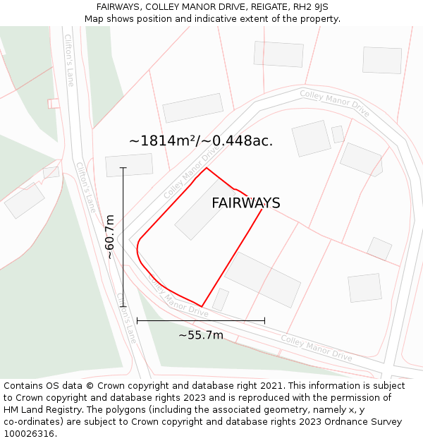 FAIRWAYS, COLLEY MANOR DRIVE, REIGATE, RH2 9JS: Plot and title map