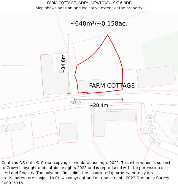 FARM COTTAGE, ADFA, NEWTOWN, SY16 3DB: Plot and title map