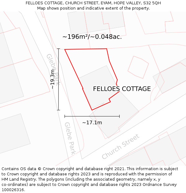 FELLOES COTTAGE, CHURCH STREET, EYAM, HOPE VALLEY, S32 5QH: Plot and title map