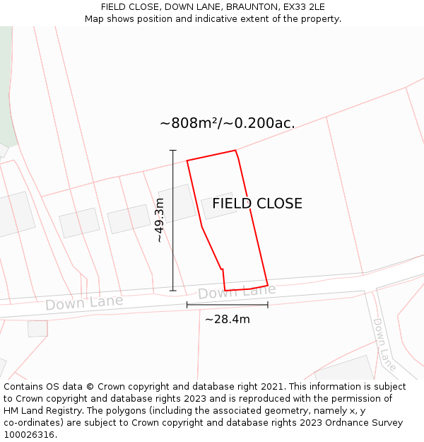 FIELD CLOSE, DOWN LANE, BRAUNTON, EX33 2LE: Plot and title map