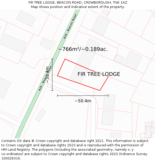 FIR TREE LODGE, BEACON ROAD, CROWBOROUGH, TN6 1AZ: Plot and title map