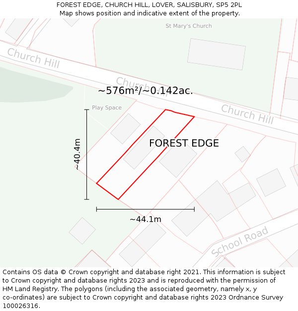 FOREST EDGE, CHURCH HILL, LOVER, SALISBURY, SP5 2PL: Plot and title map