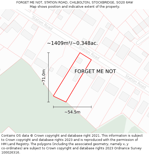 FORGET ME NOT, STATION ROAD, CHILBOLTON, STOCKBRIDGE, SO20 6AW: Plot and title map