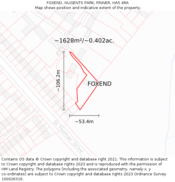 FOXEND, NUGENTS PARK, PINNER, HA5 4RA: Plot and title map