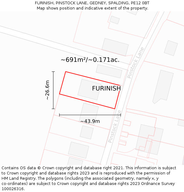 FURINISH, PINSTOCK LANE, GEDNEY, SPALDING, PE12 0BT: Plot and title map