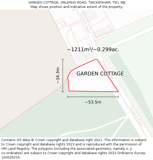 GARDEN COTTAGE, ORLEANS ROAD, TWICKENHAM, TW1 3BJ: Plot and title map