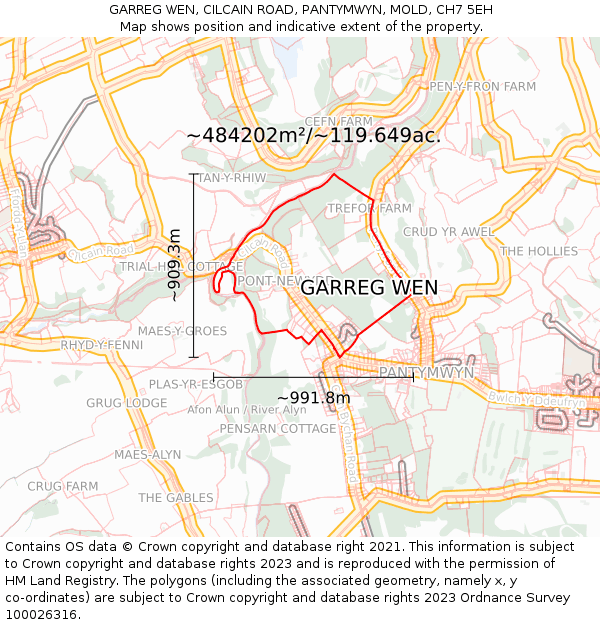 GARREG WEN, CILCAIN ROAD, PANTYMWYN, MOLD, CH7 5EH: Plot and title map