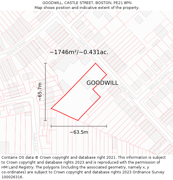 GOODWILL, CASTLE STREET, BOSTON, PE21 8PN: Plot and title map