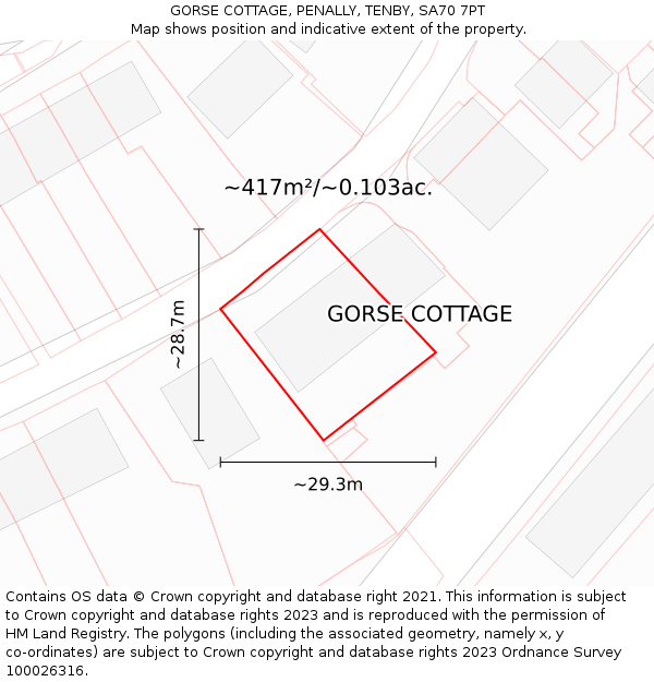 GORSE COTTAGE, PENALLY, TENBY, SA70 7PT: Plot and title map