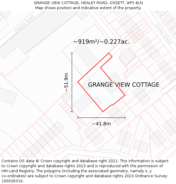 GRANGE VIEW COTTAGE, HEALEY ROAD, OSSETT, WF5 8LN: Plot and title map