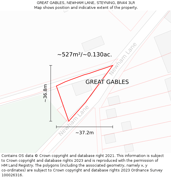 GREAT GABLES, NEWHAM LANE, STEYNING, BN44 3LR: Plot and title map