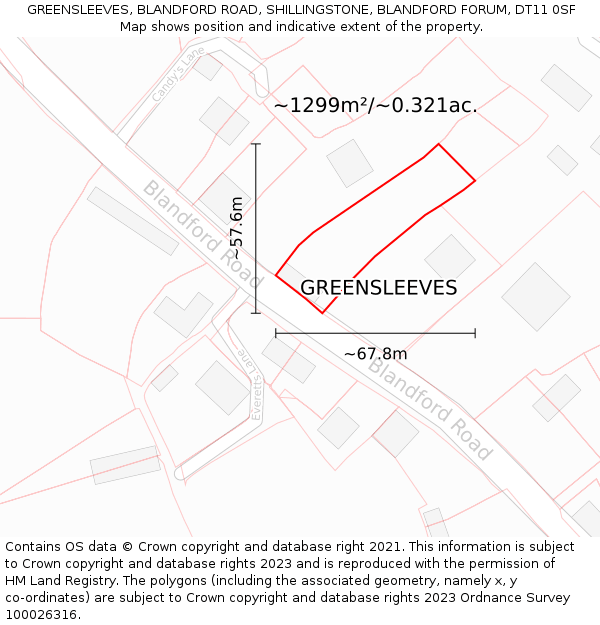 GREENSLEEVES, BLANDFORD ROAD, SHILLINGSTONE, BLANDFORD FORUM, DT11 0SF: Plot and title map