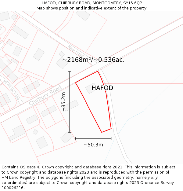 HAFOD, CHIRBURY ROAD, MONTGOMERY, SY15 6QP: Plot and title map