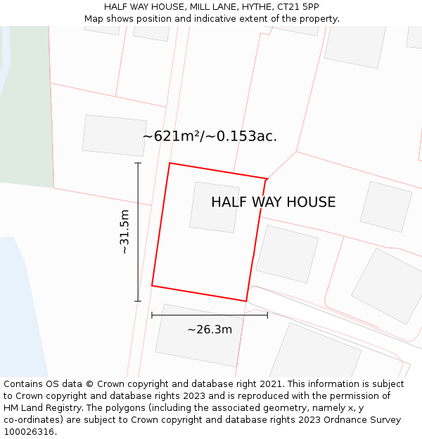 HALF WAY HOUSE, MILL LANE, HYTHE, CT21 5PP: Plot and title map