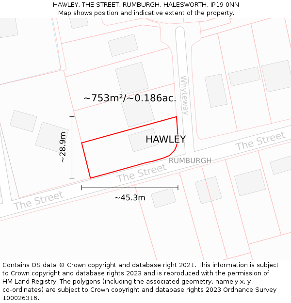 HAWLEY, THE STREET, RUMBURGH, HALESWORTH, IP19 0NN: Plot and title map