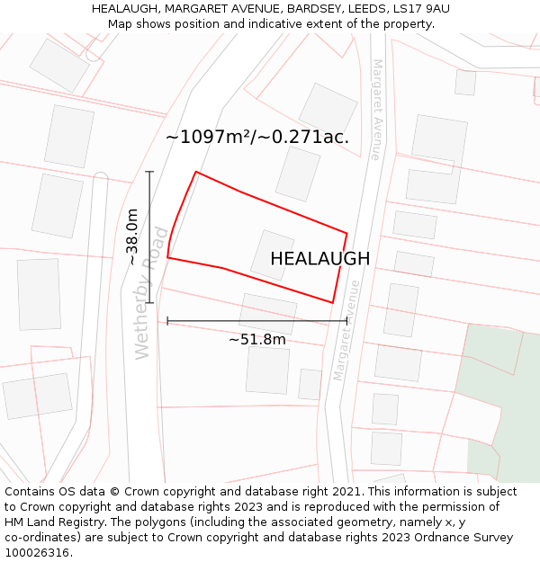 HEALAUGH, MARGARET AVENUE, BARDSEY, LEEDS, LS17 9AU: Plot and title map