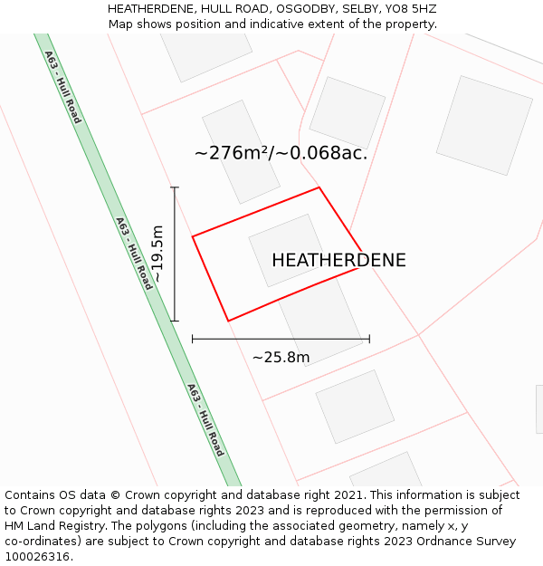 HEATHERDENE, HULL ROAD, OSGODBY, SELBY, YO8 5HZ: Plot and title map