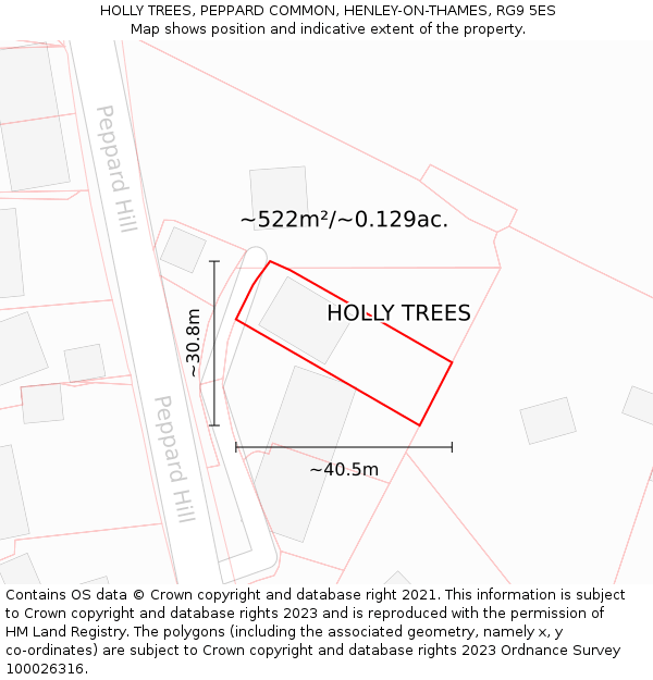 HOLLY TREES, PEPPARD COMMON, HENLEY-ON-THAMES, RG9 5ES: Plot and title map