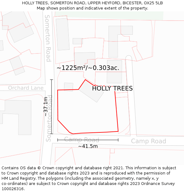 HOLLY TREES, SOMERTON ROAD, UPPER HEYFORD, BICESTER, OX25 5LB: Plot and title map