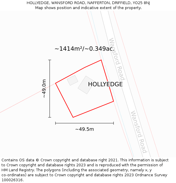 HOLLYEDGE, WANSFORD ROAD, NAFFERTON, DRIFFIELD, YO25 8NJ: Plot and title map