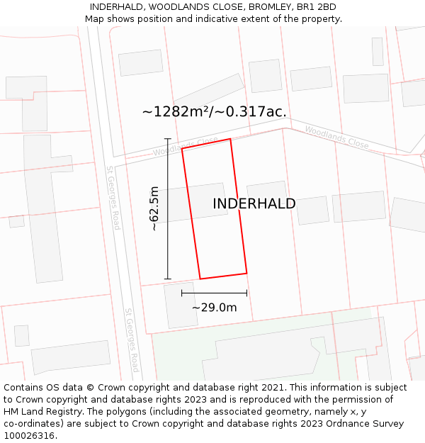 INDERHALD, WOODLANDS CLOSE, BROMLEY, BR1 2BD: Plot and title map