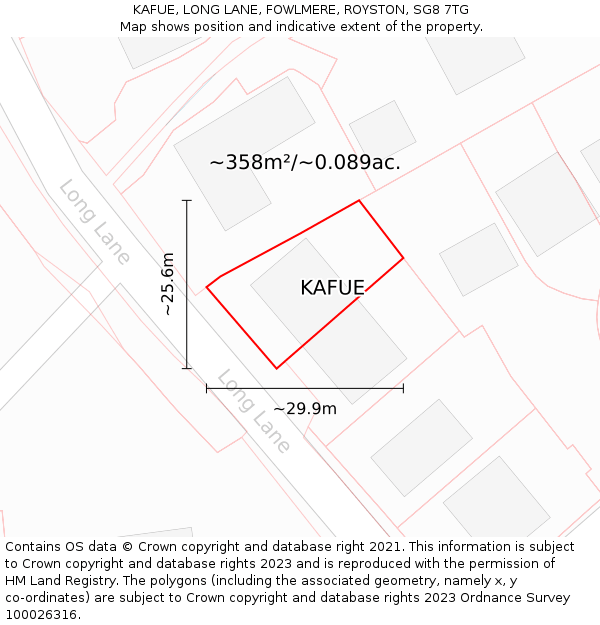 KAFUE, LONG LANE, FOWLMERE, ROYSTON, SG8 7TG: Plot and title map