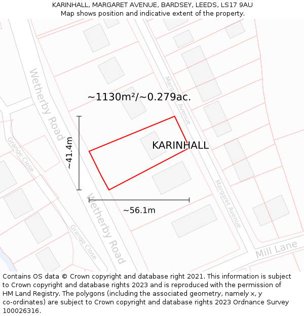 KARINHALL, MARGARET AVENUE, BARDSEY, LEEDS, LS17 9AU: Plot and title map