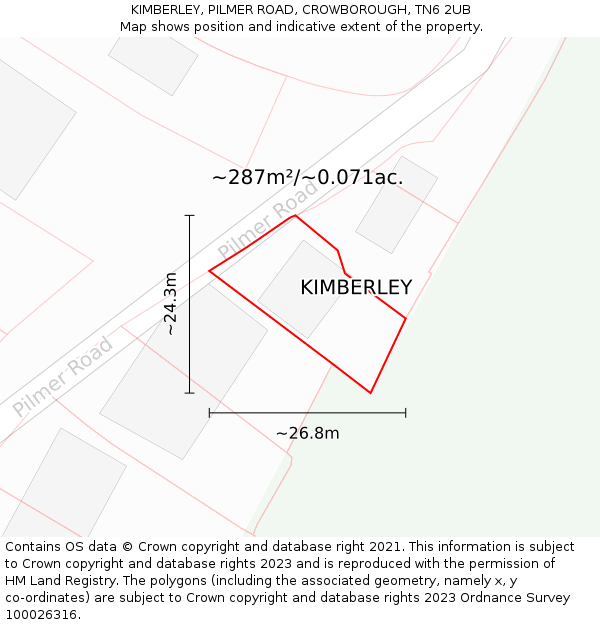 KIMBERLEY, PILMER ROAD, CROWBOROUGH, TN6 2UB: Plot and title map