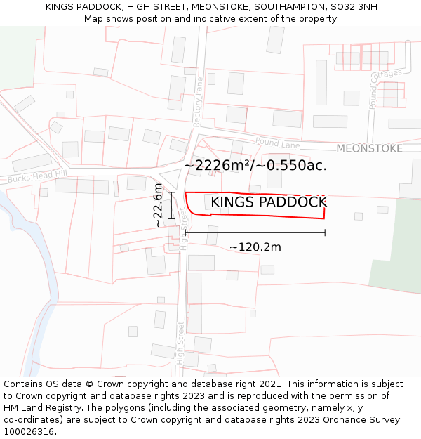 KINGS PADDOCK, HIGH STREET, MEONSTOKE, SOUTHAMPTON, SO32 3NH: Plot and title map