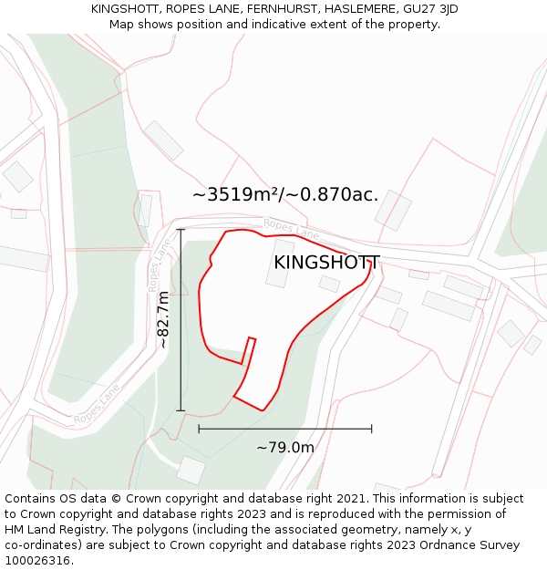 KINGSHOTT, ROPES LANE, FERNHURST, HASLEMERE, GU27 3JD: Plot and title map