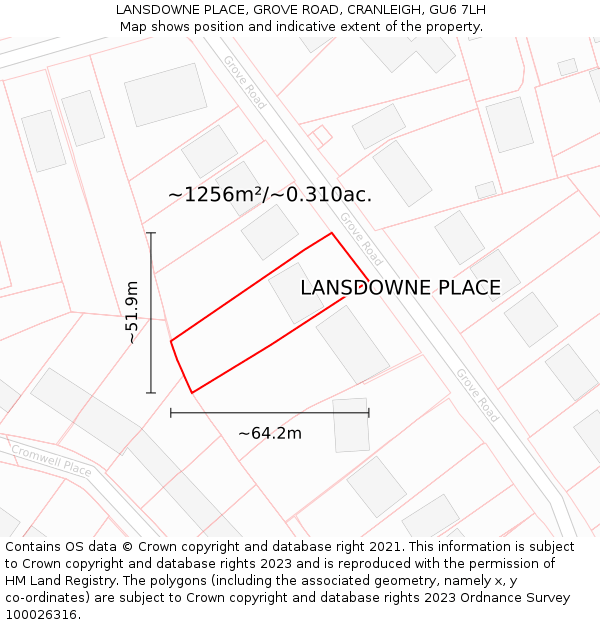 LANSDOWNE PLACE, GROVE ROAD, CRANLEIGH, GU6 7LH: Plot and title map