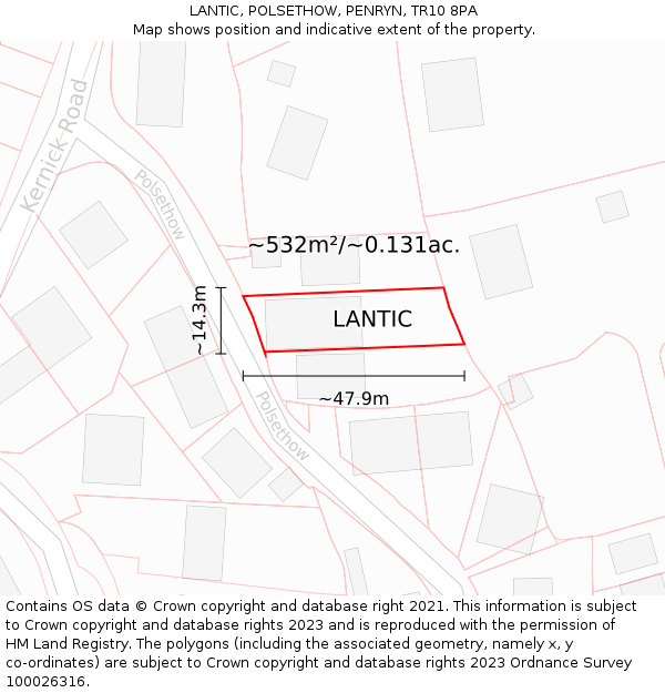 LANTIC, POLSETHOW, PENRYN, TR10 8PA: Plot and title map