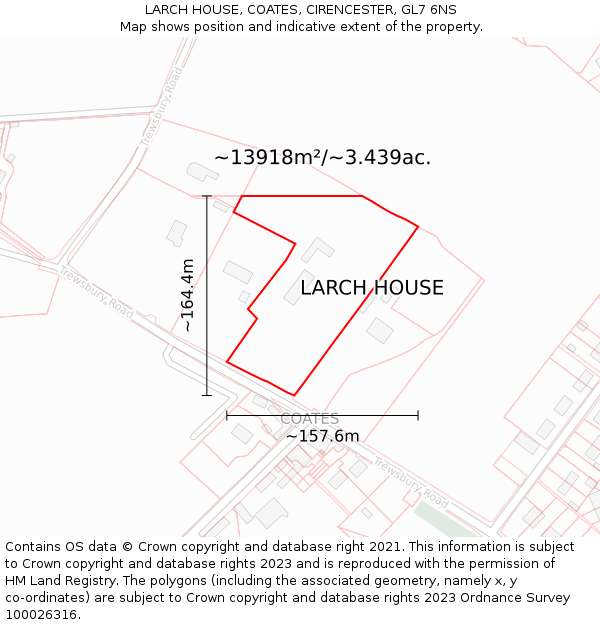 LARCH HOUSE, COATES, CIRENCESTER, GL7 6NS: Plot and title map