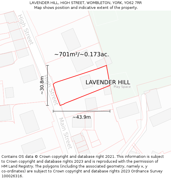 LAVENDER HILL, HIGH STREET, WOMBLETON, YORK, YO62 7RR: Plot and title map