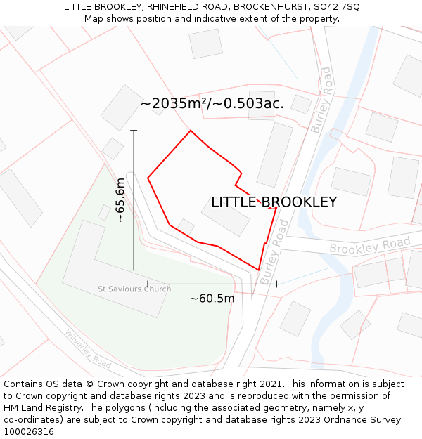 LITTLE BROOKLEY, RHINEFIELD ROAD, BROCKENHURST, SO42 7SQ: Plot and title map